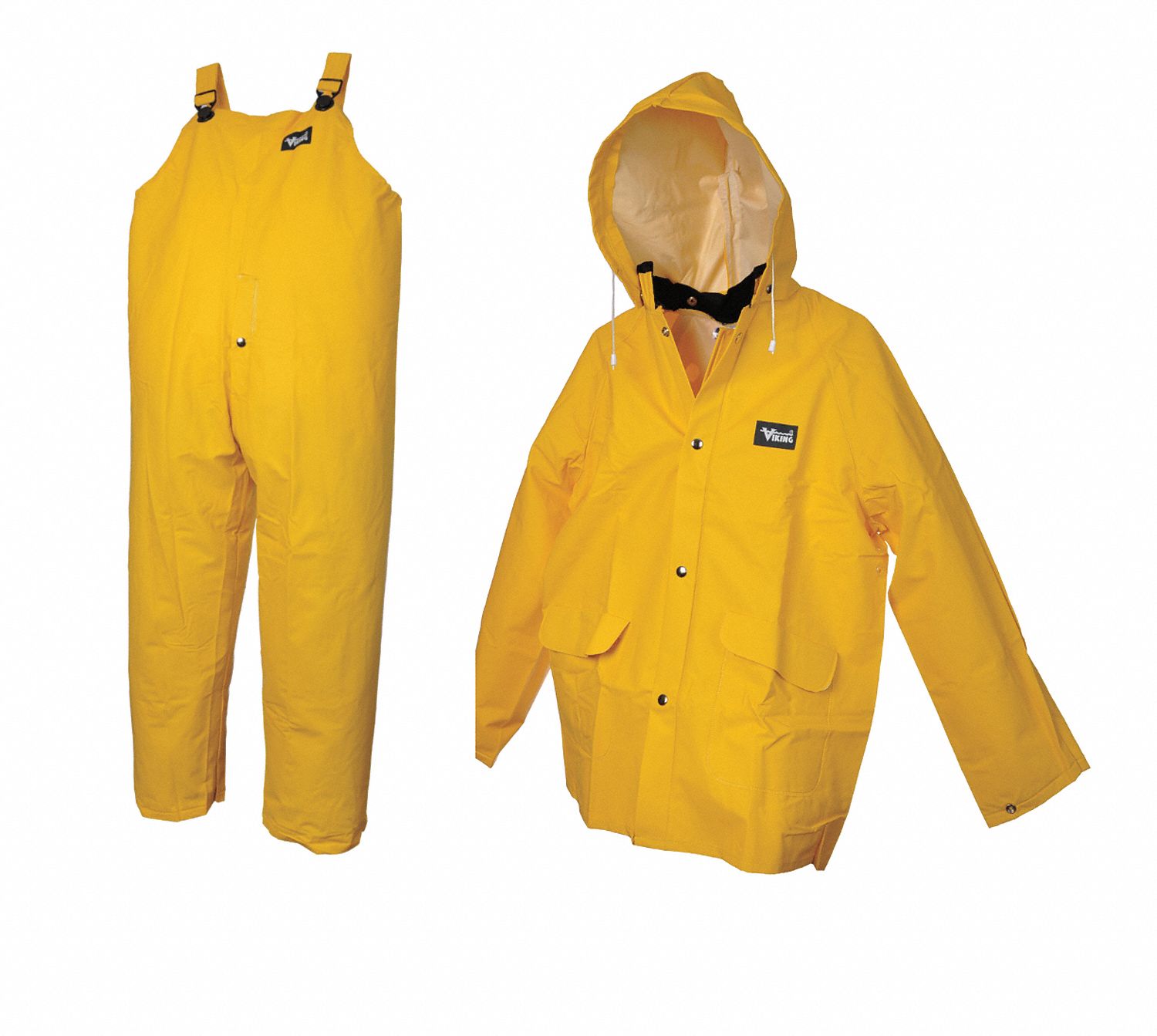 3-PIECE RAINSUIT, DETACHABLE HOOD/JACKET/BIB OVERALL, YELLOW, UNRATED, 2XL