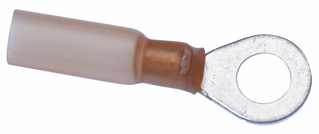 TE CONNECTIVITY Ring Terminal Red, 3/8 in Stud Size, Brazed, 257