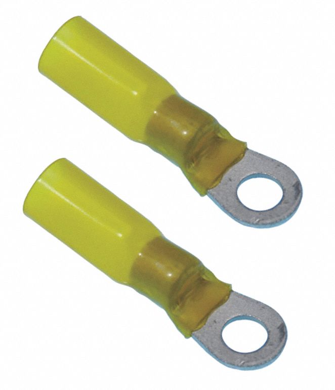 TE CONNECTIVITY Ring Terminal Yellow, 5/16 in Stud Size, 12 AWG to 10
