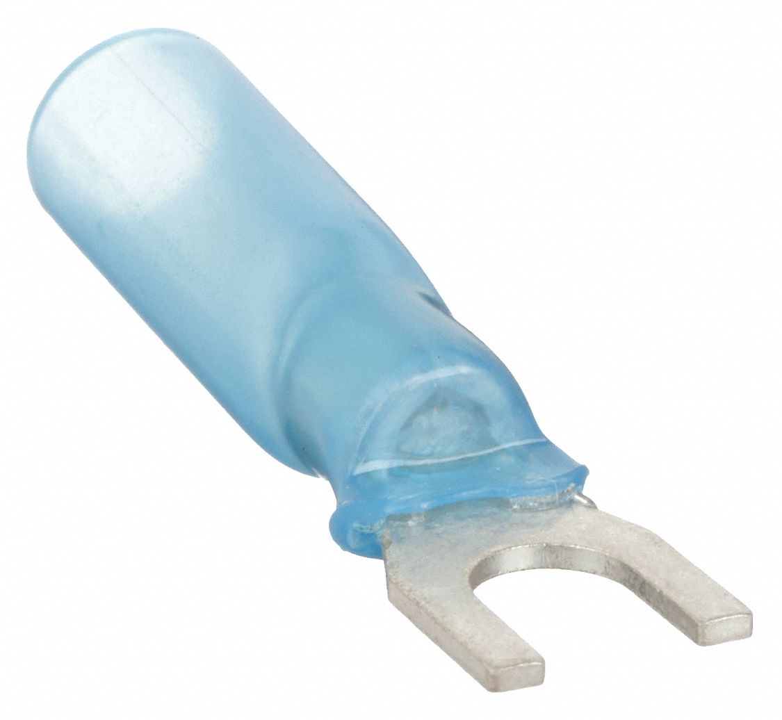 TE CONNECTIVITY Fork Terminal Blue, Nylon, 8 Stud Size, 25 PK