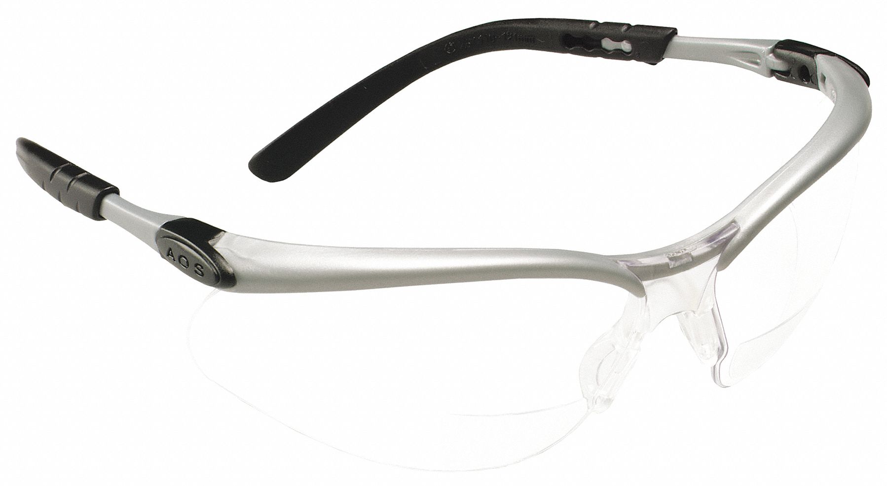 LUNETTES DE LECTURE DE SÉCURITÉ, DEMI-MONTURE, ENVELOPPANTE, PLASTIQUE/PC, ANTIBUÉE, ARGENT/NR/TRSP, +1,50
