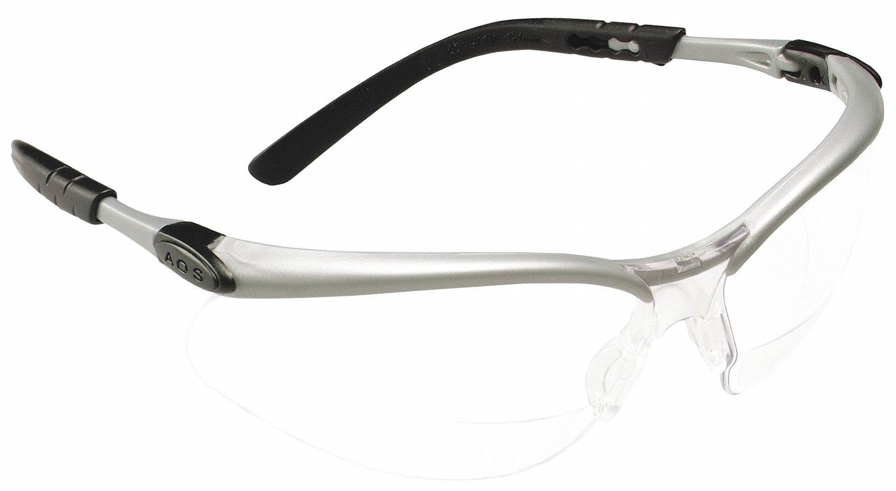 LUNETTES DE LECTURE DE SÉCURITÉ, DEMI-MONTURE, ENVELOPPANTE, PLASTIQUE/PC, ANTIBUÉE, ARGENT/NR/GR, +2,00