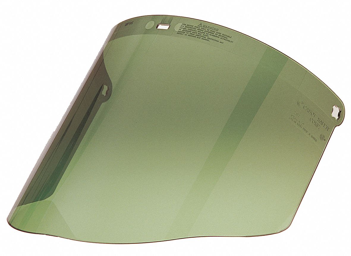 REPLACEMENT FACESHIELD VISOR, SINGLE CROWN, RATCHET, GREEN, PC, 14½ X 9 X 0.08 IN