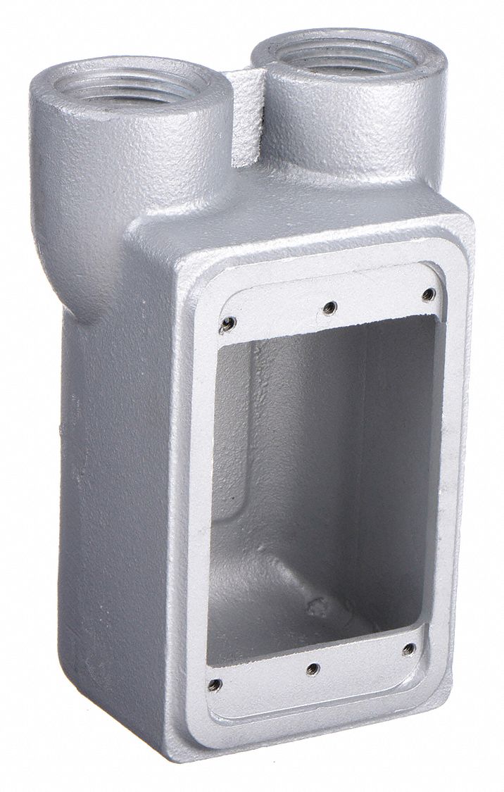 WEATHERPROOF ELECTRICAL BOX, MALLEABLE IRON, ROUND, 1 GANG, 1 IN HUB SIZE, GREY