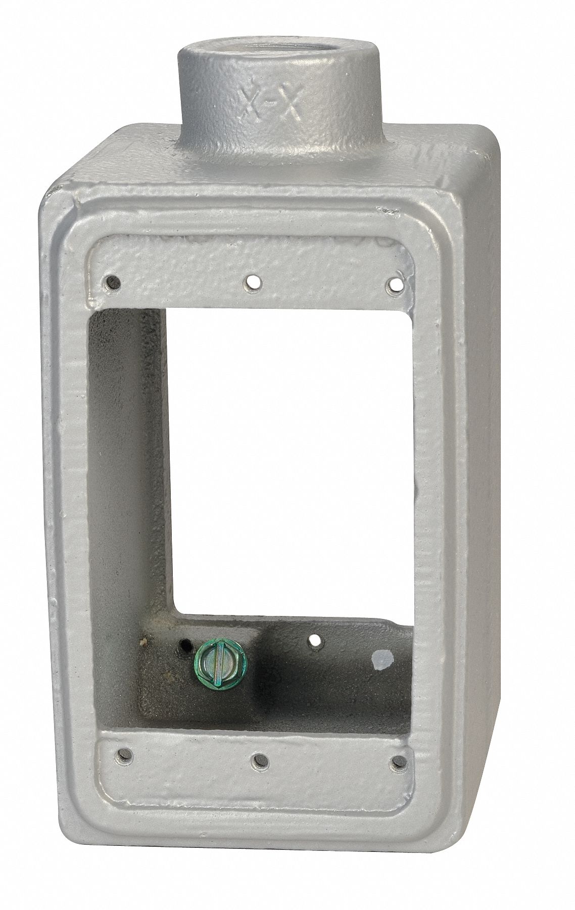 WEATHERPROOF ELECTRICAL BOX, MALLEABLE IRON, ROUND, 1 GANG, ½ IN HUB SIZE, GREY