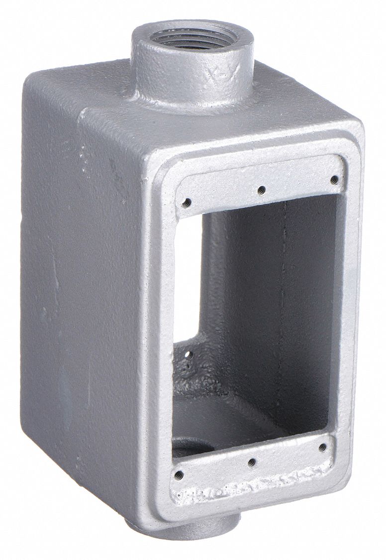 WEATHERPROOF ELECTRICAL BOX, MALLEABLE IRON, ROUND, 1 GANG, ¾ IN HUB SIZE, GREY