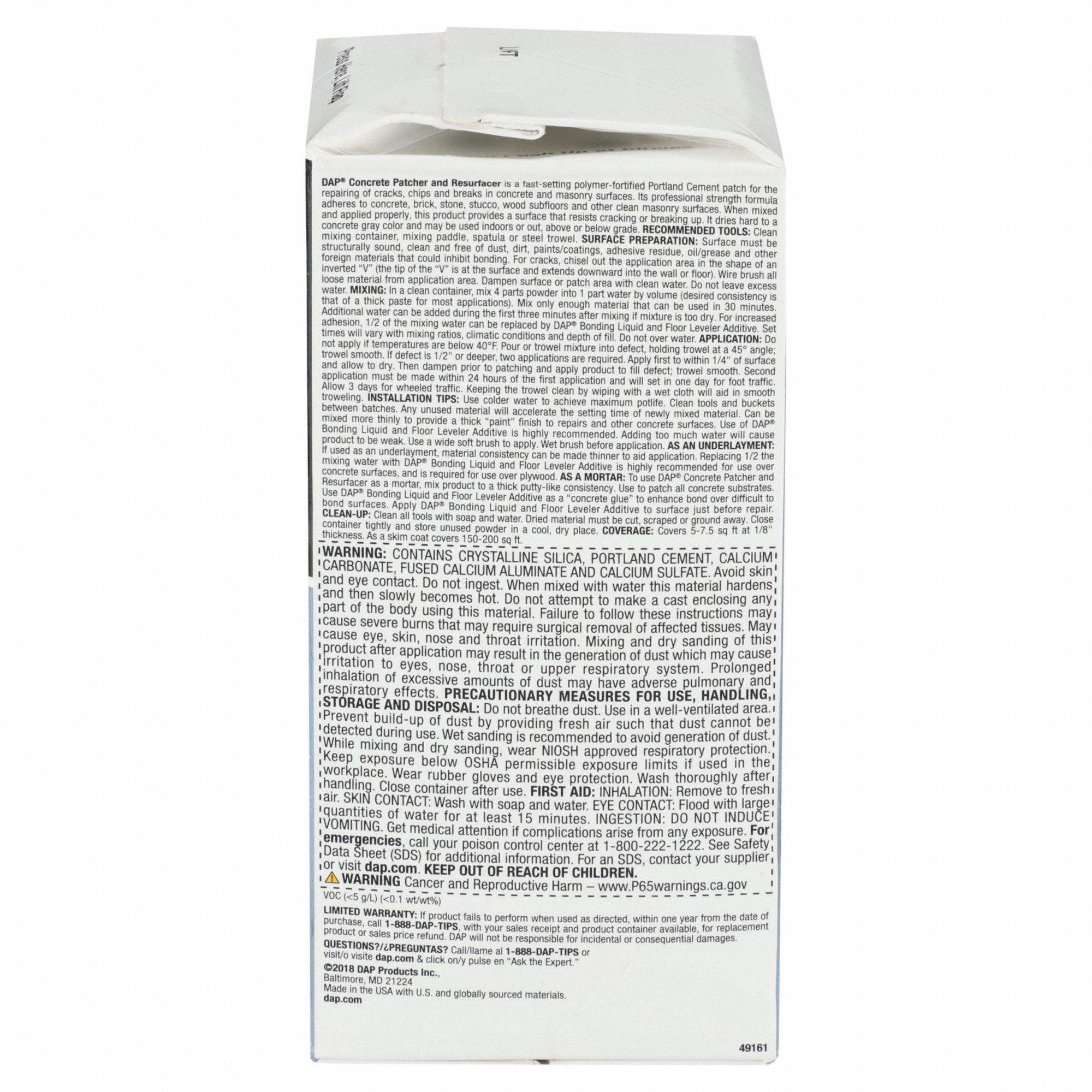 CONCRETE REPAIR COMPOUND, CONCRETE PATCHER & RESURFACER, CEMENT, 946ML, BOX, GREY