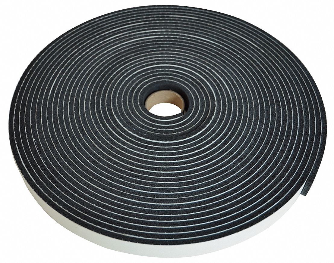 FOAM TAPE, CONTINUOUS ROLL, BLACK, ½ IN X 16 11/16 YARD, 3/16 IN THICK, RUBBER FOAM