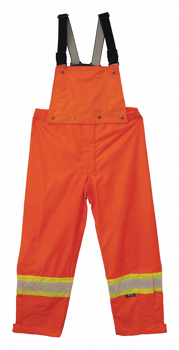 HI-VIS TRAFFIC RAIN PANTS W DETACH BIB, UNISEX, CSA, SZ 3XL/WAIST 54 IN, ORNG, POLY/PVC