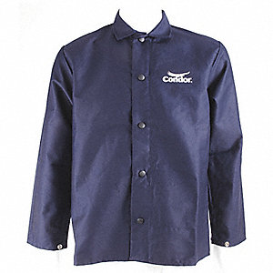 FR WELDING JACKET, WASHABLE, SIZE 3XL/CHEST 60 IN, NAVY, 9 OZ, COTTON