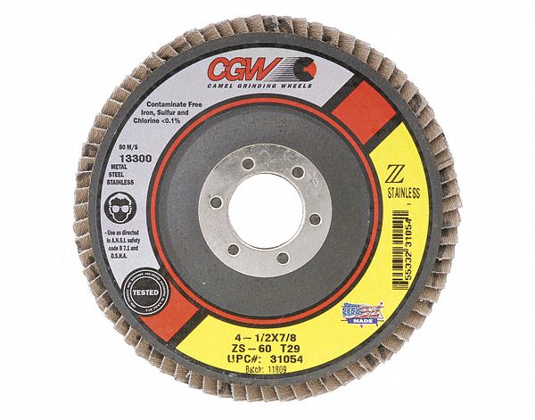 FLAP SANDING DISC, PREM Z, USE W/ ST S, 80 GRIT, 4 1/2 X 7/8 IN, ZIRC/AL GRAIN/POLY