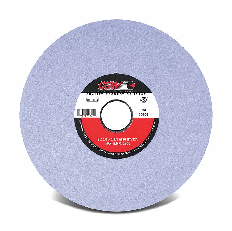 SURFACE GRINDING WHEEL, 80 GRIT, TYPE 1, 3,760 RPM, GRADE K/MEDIUM, 7 X 1/2 X 1 1/4 IN, AL OXIDE