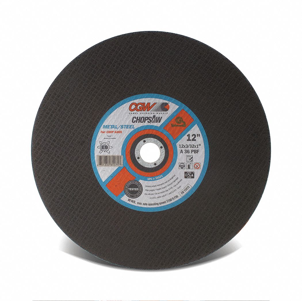 ABRASIVE WHEEL, DOUBLE REINFORCED, 36 GRIT, 4,400 RPM, TYPE 1, 14 X 3/32 X 1 IN, ALUMINUM OXIDE