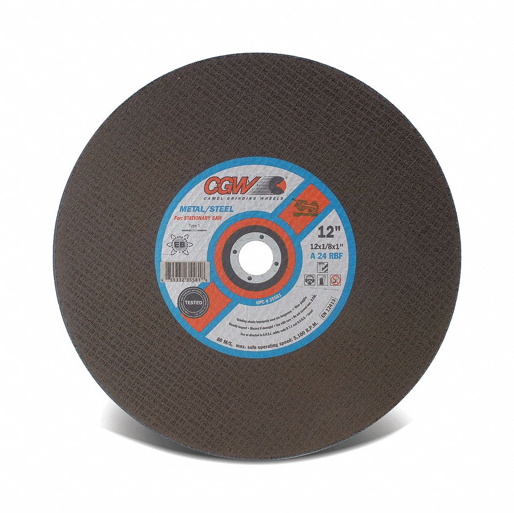 DISQUE À TRONÇONNER P/ SCIE,STATIONNAIRE,24 GRAINS,3,820 TR/MIN,TP 1,16 X 5/32 X 1 PO,OXYDE AL