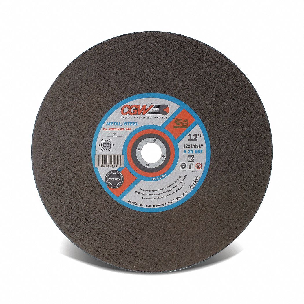 SAW CUT-OFF WHEEL, STATIONARY, 24 GRIT, 3,820 RPM, TYPE 1, 16 X 5/32 X 1 IN, ALUMINUM OXIDE