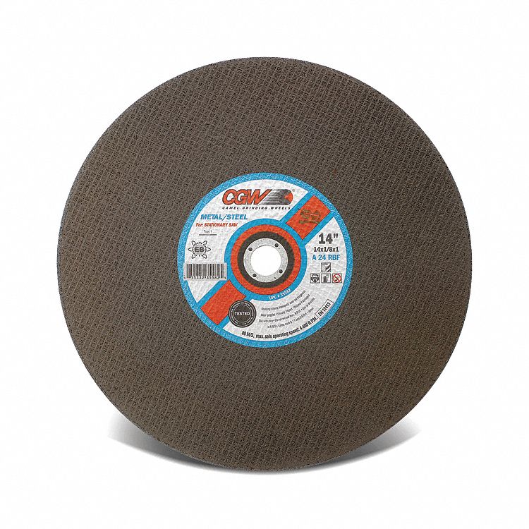 SAW CUT-OFF WHEEL, STATIONARY, 24 GRIT, 4,400 RPM, TYPE 1, 14 X 1/8 X 1 IN, ALUMINUM OXIDE