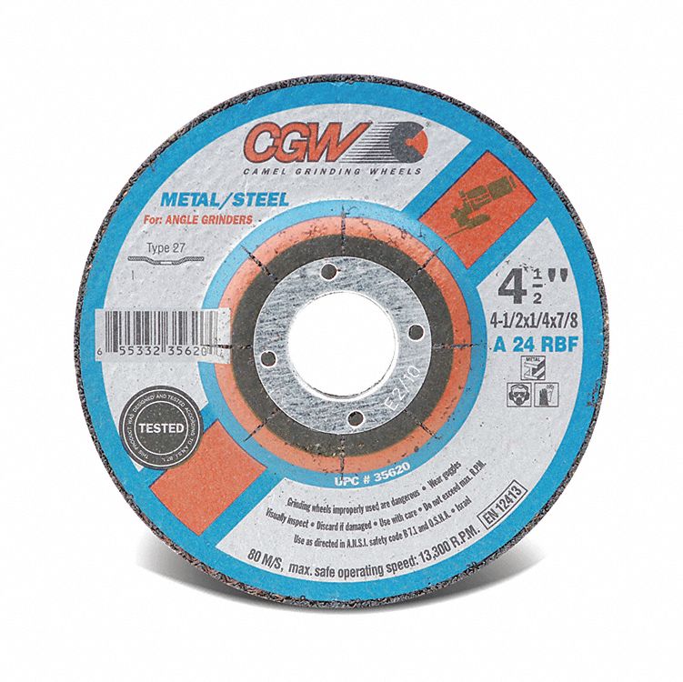 DEPRESSED CENTER WHEEL, TYPE 27, 24 GRIT, 4 1/2 X 1/4 X 7/8 IN, ALUMINUM OXIDE GRAIN