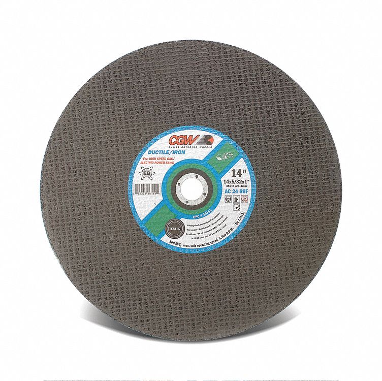 CUT-OFF WHEEL, PORTABLE, FOR DUCTILE IRON, 24 GRIT, 5,500 RPM, TYPE 1, 14 X 5/32 X 20 MM, AL OXIDE