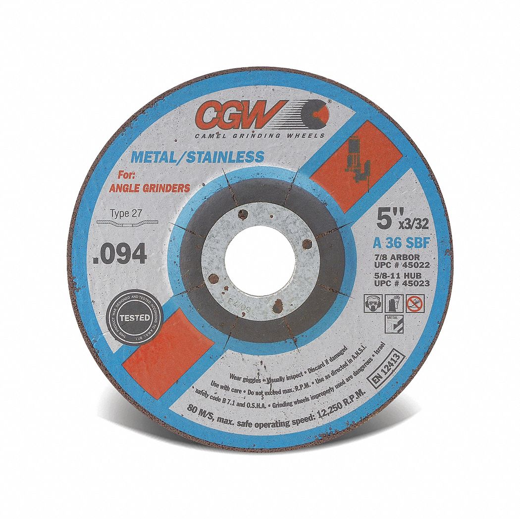 CUT-OFF WHEEL, GRADE S, 36 GRIT, TYPE 27, 10,200 RPM, 6 X 3/32 IN, 7/8 IN ARBOR, ALUMINUM OXIDE