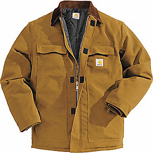 TRADITIONAL DUCK COAT, INSULATED, TALL, SIZE X-LARGE, BROWN, COTTON/NYLON/POLYESTER
