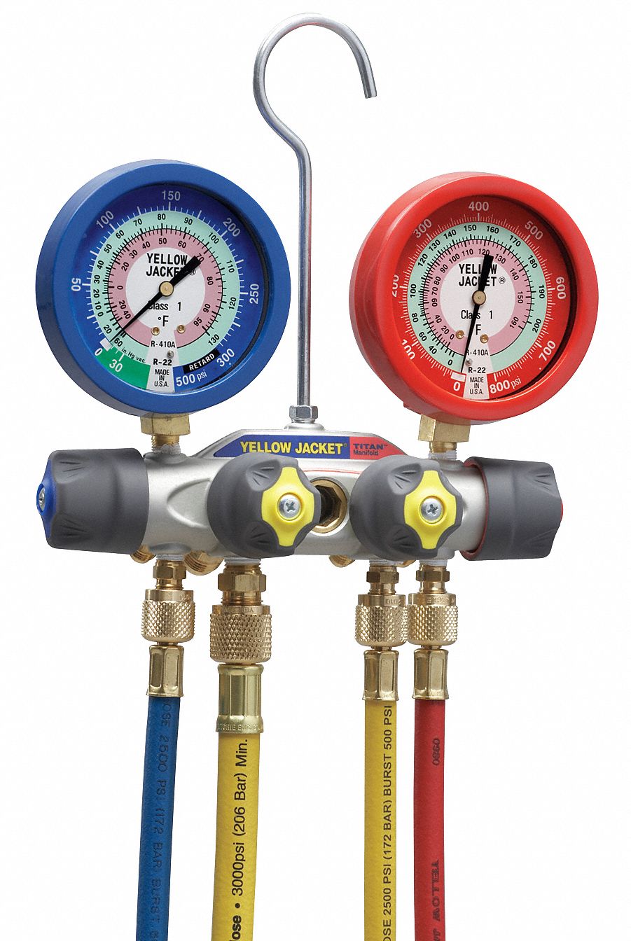 YELLOW JACKET Mechanical Manifold Gauge Set 4 Valves Mechanical