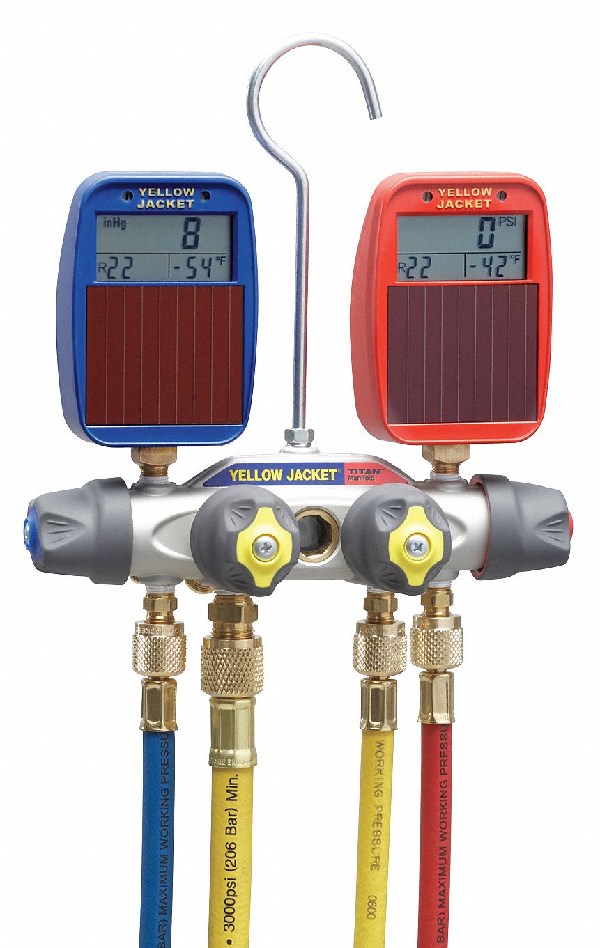 Mechanical Manifold Gauge Set, Number of Valves 4, ±1.00 Gauge