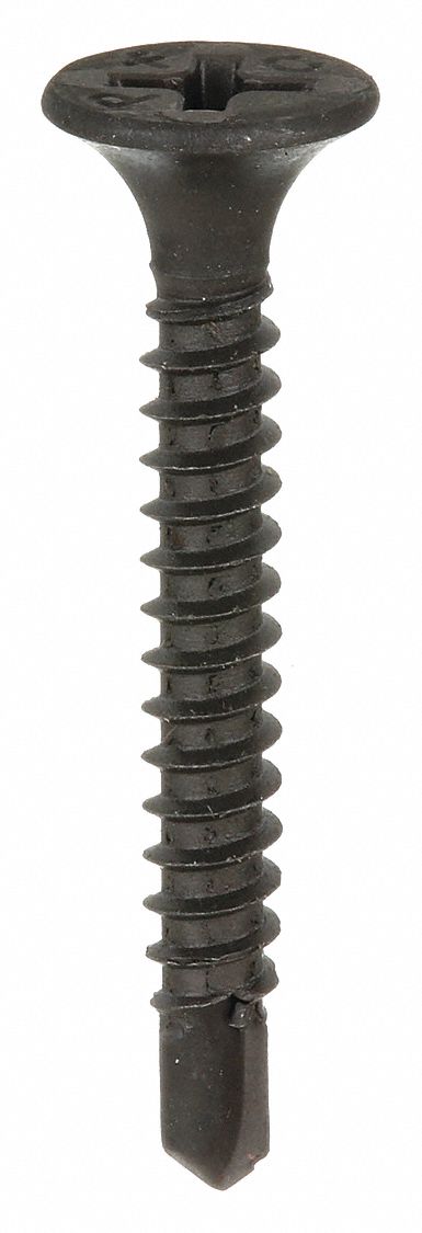 Self-Drilling Screw: #6 Size, 1 1/8 in Lg, Steel, Phosphate, Bugle, Phillips, 1, 200 PK