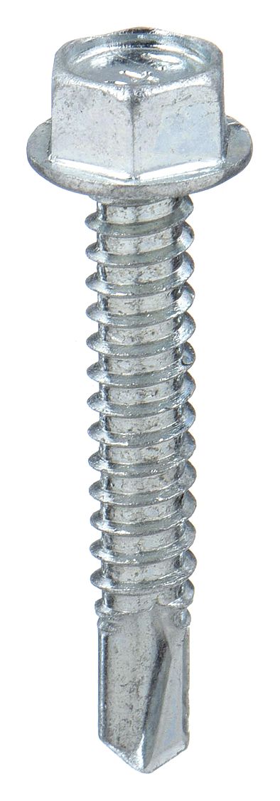 Self-Drilling Screw: #10 Size, 1/2 in Lg, Steel, Zinc-Plated, Hex Washer, External Hex, 950 PK
