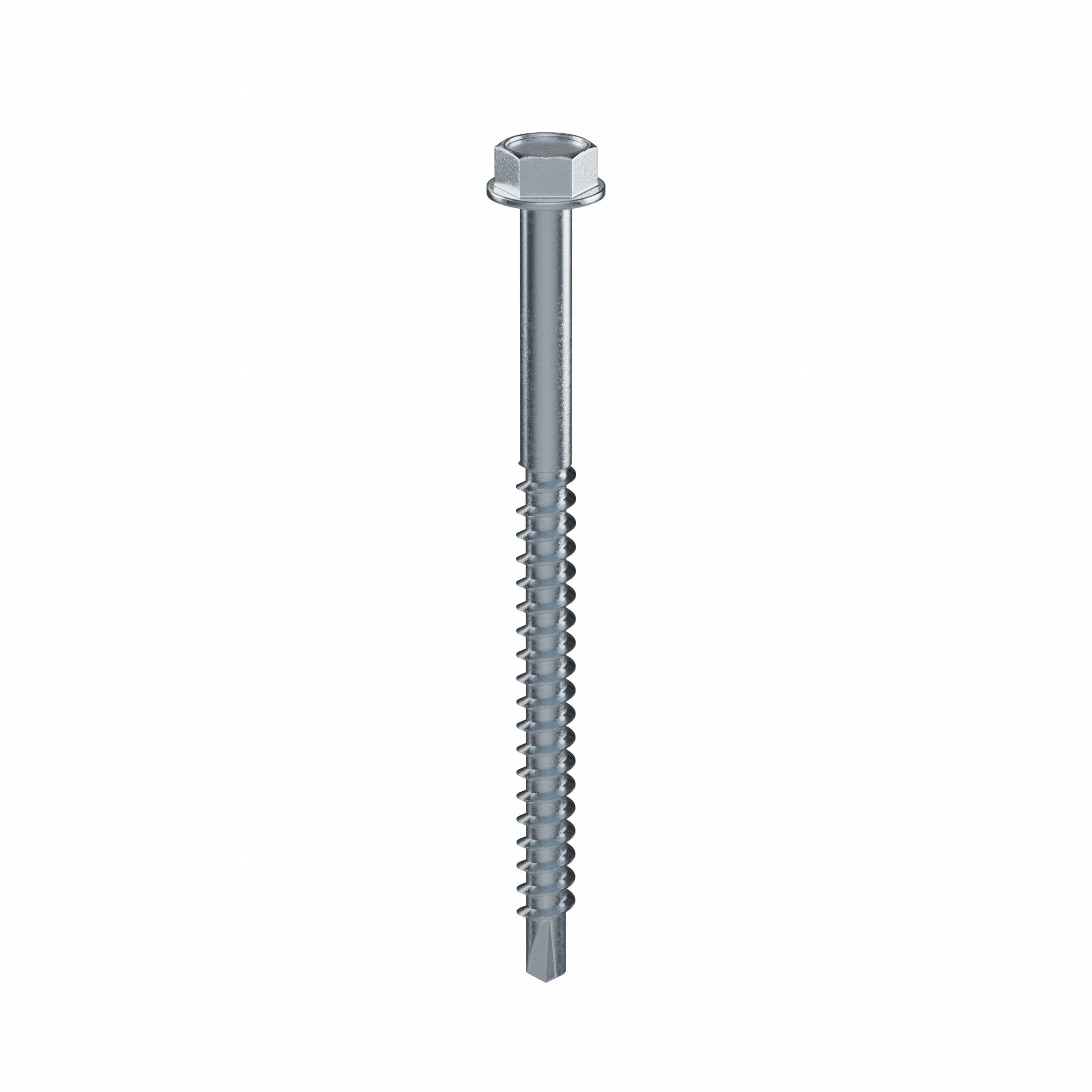 Self-Drilling Screw: #12 Size, 2 1/2 in Lg, Steel, Zinc-Plated, Hex Washer, External Hex, 1, 500 PK