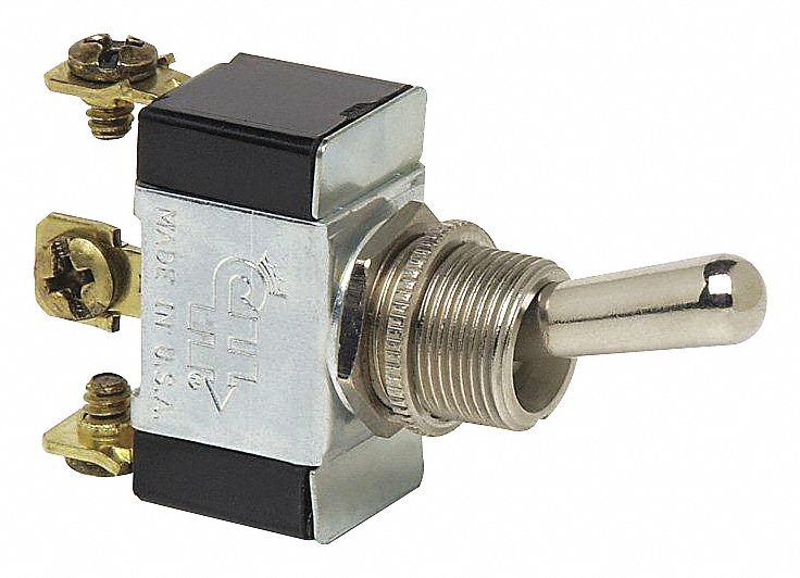 TOGGLE SWITCH, 3 SCREW, SINGLE POLE, SILVER, MOUNTING HOLE 15/32 IN, STEM LENGTH 15/32 IN