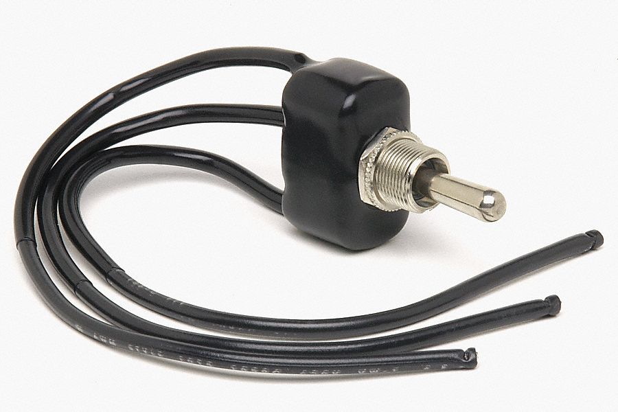 TOGGLE SWITCH, HEAVY-DUTY, 25 AMP, 3 9 1/2 IN LEADS, SINGLE-POLE, DOUBLE-THROW, BRASS