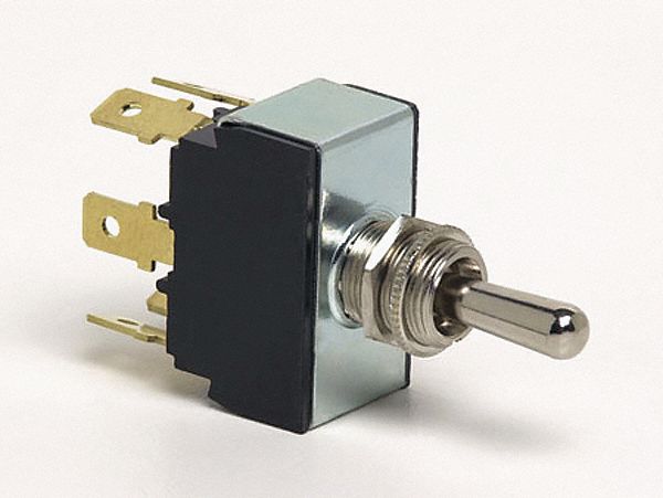 TOGGLE SWITCH, W LONG HANDLE, MOMENTARY, 25 AMP, 6 BLADES, DOUBLE-POLE, DOUBLE-THROW