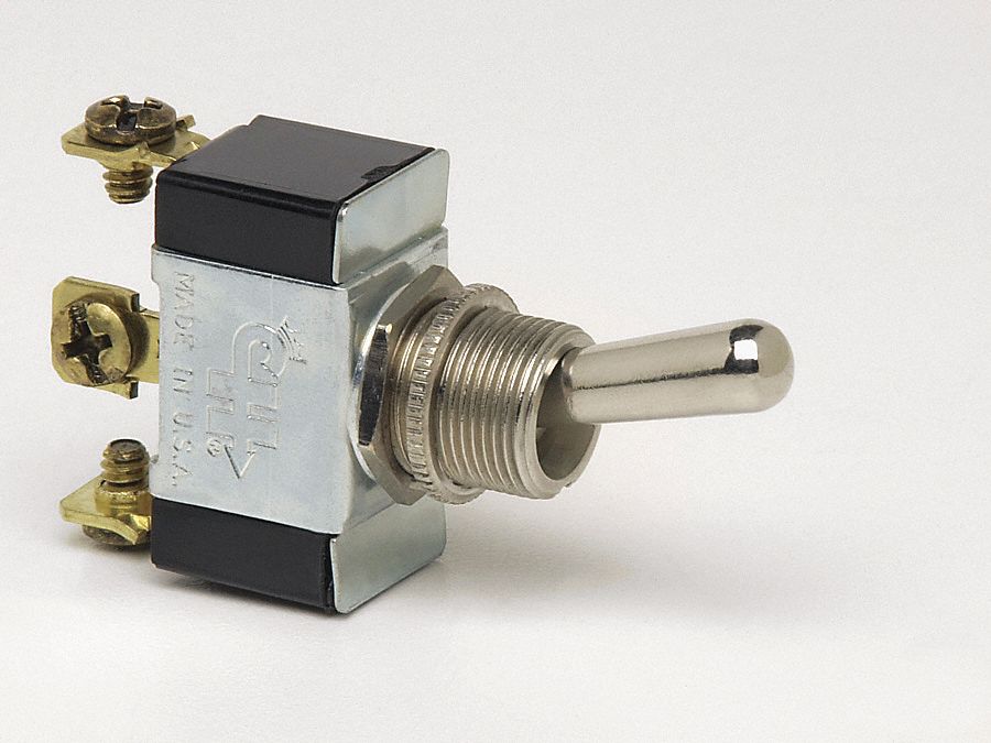 TOGGLE SWITCH, HEAVY-DUTY, 25 AMP, 3 POSITION, 3 SCREW, SINGLE-POLE, DOUBLE-THROW, SILVER