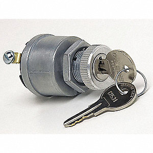 ELECTRICAL KEY SWITCH W/ MOUNTING HARDWARE, HEAVY DUTY, 4 POSITIONS, 10 A, 12 VDC, 3/4 IN TO 20