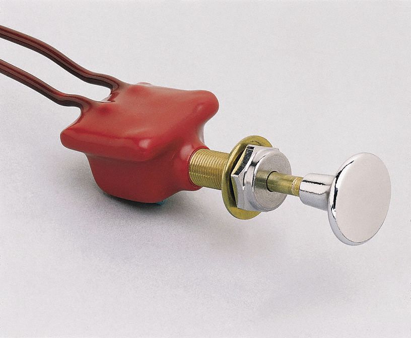 SWITCH, MARINE, PLASTICIZED, 10 AMPS, 12 VDC, WIRE LEAD 12 IN, 3/8 IN STEM, BRASS/CHROME PLATED