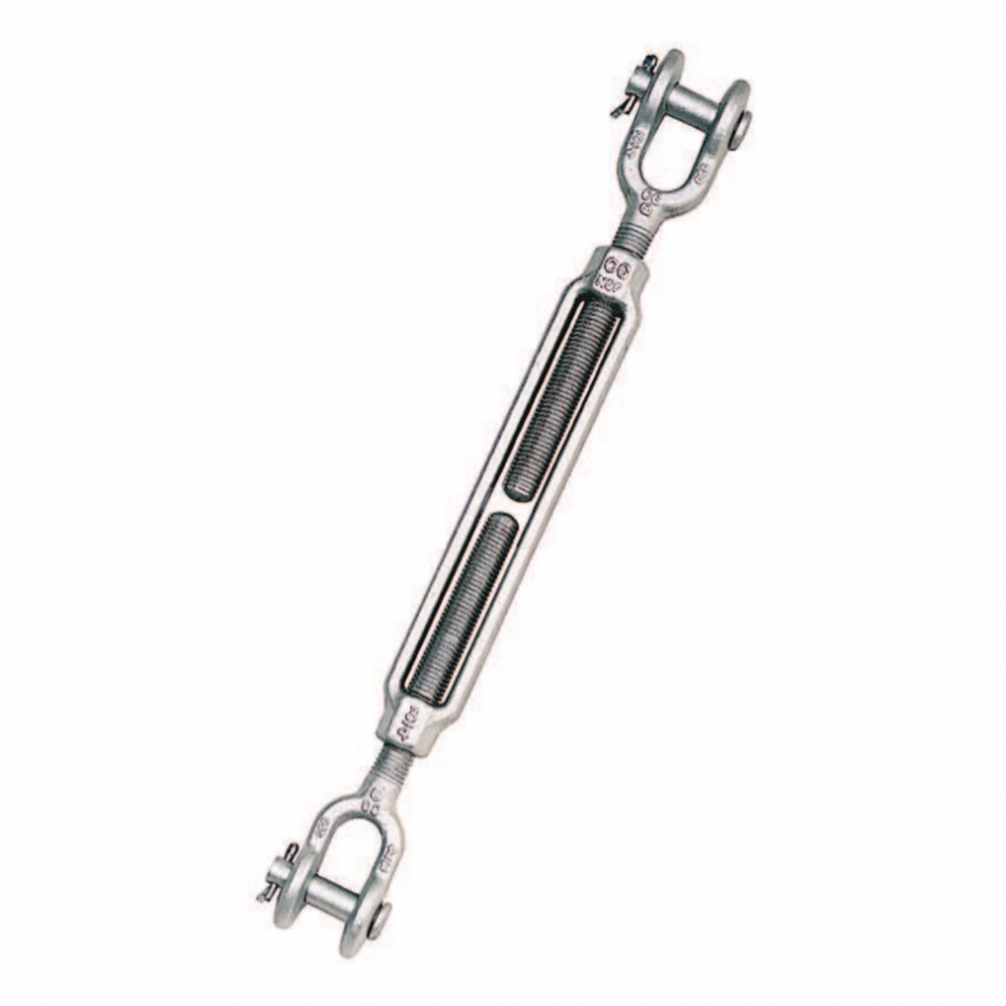 TURNBUCKLE, JAW & JAW, QUENCHED & TEMPERED ENDS, 2200 LBS, 1/2 X 12 IN, HOT DIP GALVANIZED STEEL