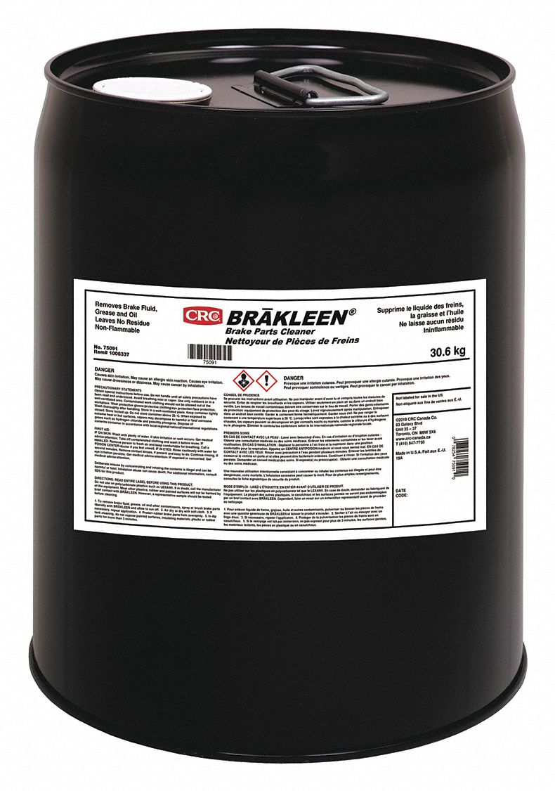 BRAKLEEN, BRAKE PARTS CLEANER, NON FLAMMABLE, 1.62, 121 ° C, CLEAR, 19 L