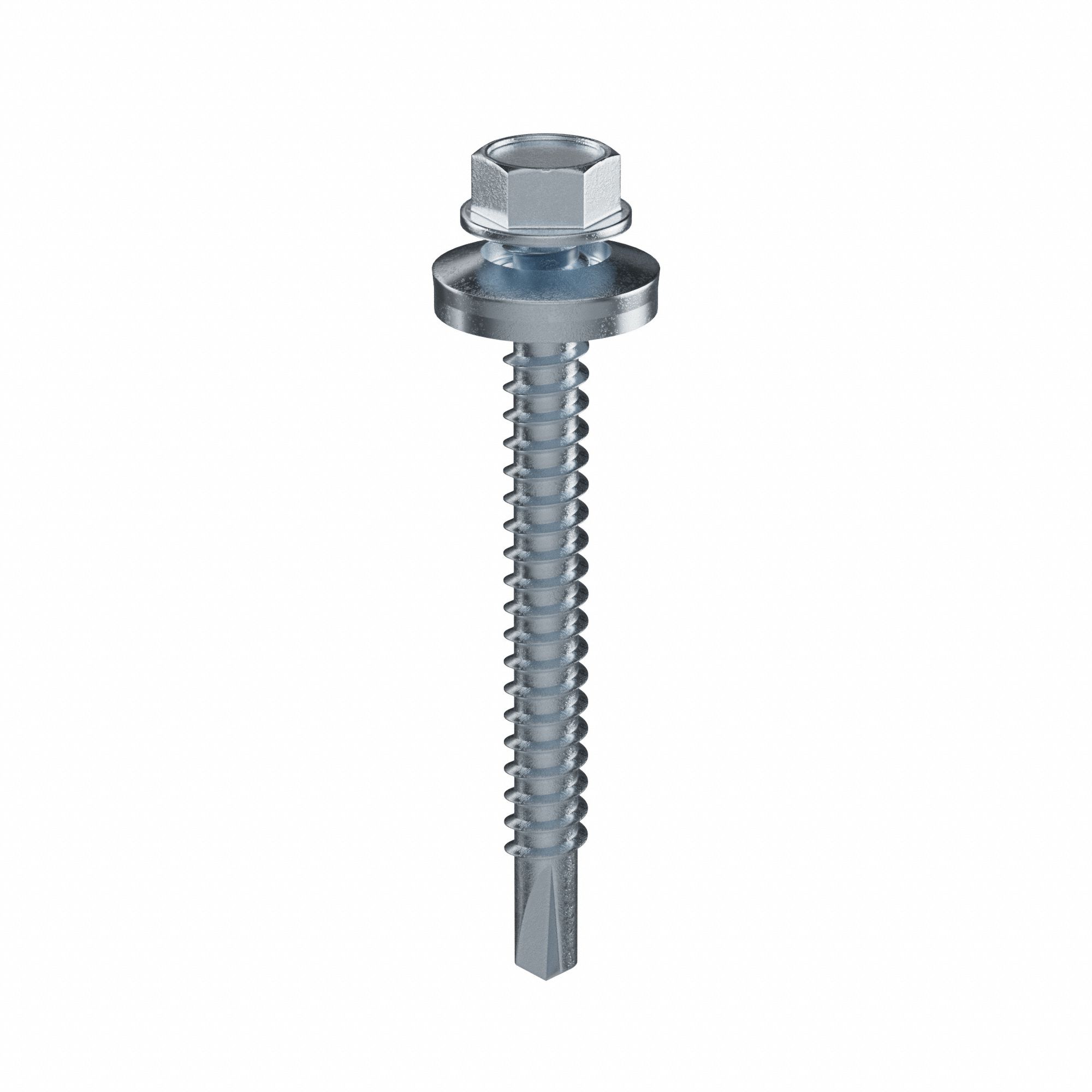 Self-Drilling Screw: #12 Size, 2 in Lg, Steel, Zinc-Plated, Hex Washer, External Hex, 1, 000 PK