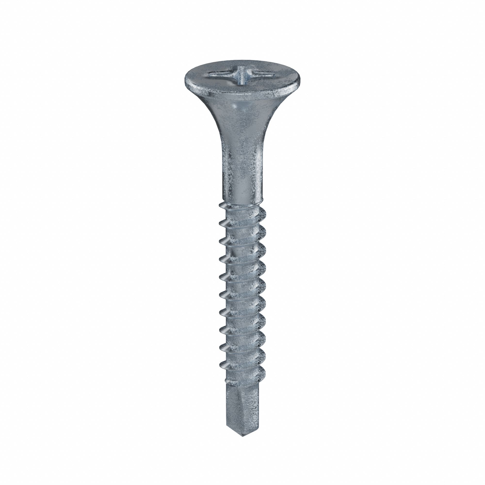 Self-Drilling Screw: #6 Size, 1 1/8 in Lg, Steel, Zinc-Plated, Bugle, Phillips, 10, 000 PK