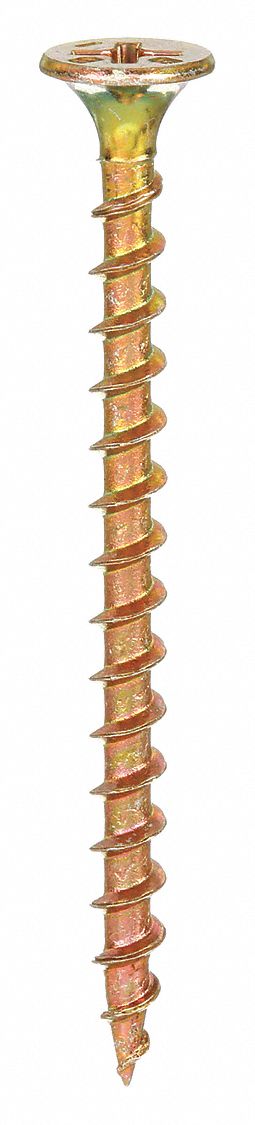 Drywall Screw: #6 Size, 1 1/4 in Lg, Zinc Yellow, Steel, Bugle, Phillips, 8, 000 PK