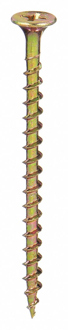 Drywall Screw: #10 Size, 5 in Lg, Zinc Yellow, Steel, Bugle, Phillips, 750 PK