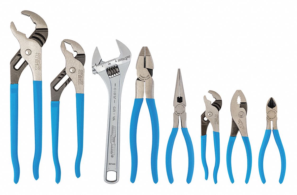 PLIER + WRENCH SET STEEL BLUE 8PCS