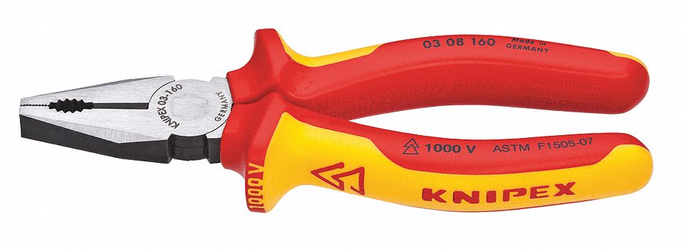 LINEMANS PLIER, INSULATED, FLAT, 6 1/4 IN OVERALL L, 1 3/8 IN JAW L, 1 1/2 IN JAW W