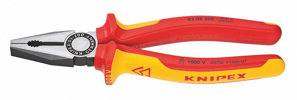 LINEMANS PLIER, INSULATED, FLAT, 8 IN OVERALL L, 1⅝ IN JAW L, 1½ IN JAW W, ⅝ IN JAW THICK