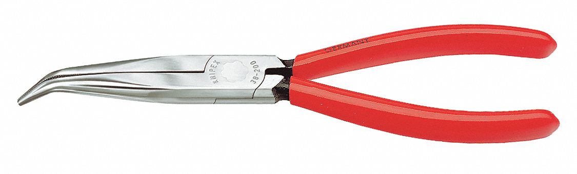Bent Long Nose Plier, 8" L, 3/8" Jaw