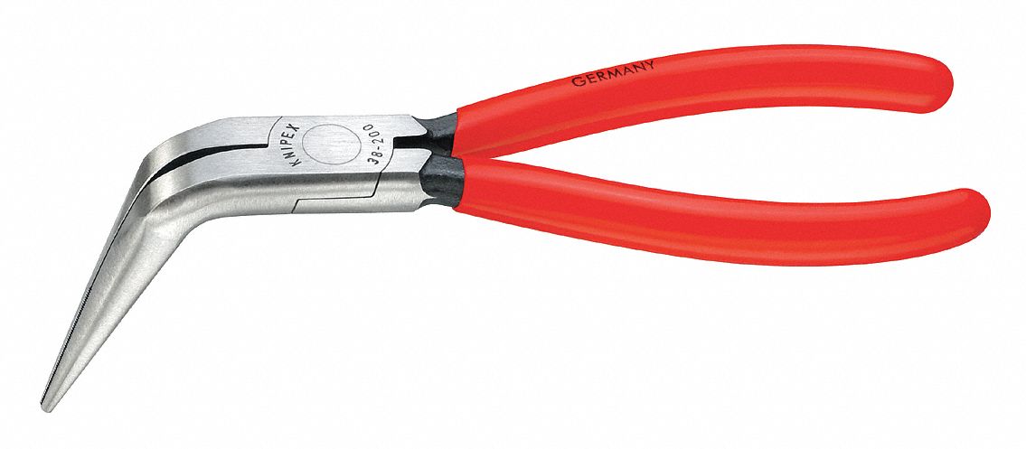 Bent Long Nose Plier, 8" L, 3/8" Jaw