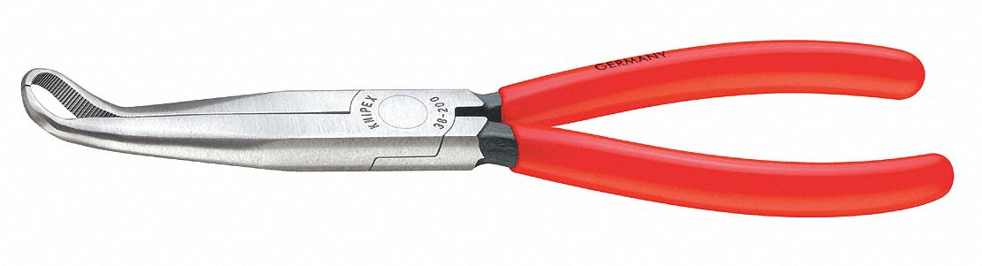 Bent Long Nose Plier, 8" L, 3/8" Jaw