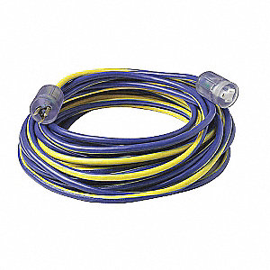 EXTENSION CORD, 50 FEET, 15 AMPS, 300 VOLTS, 1 OUTLET, YELLOW/BLUE