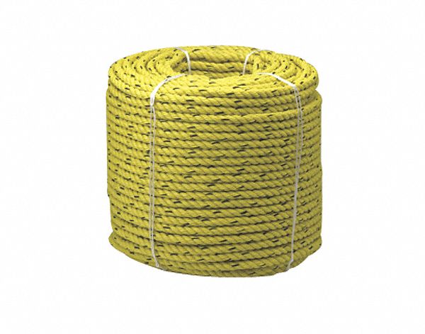 CANADA CORDAGE ROPE, TWISTED, 3-STRAND, 9400 LB TENSILE STRENGTH, YELLOW/ BLACK, 600 FT X 3/4 IN DIA, PP - Ropes - CWS381520600111