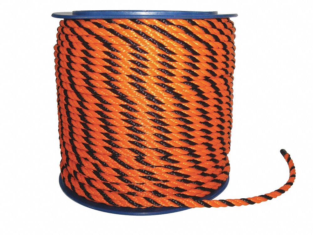 CANADA CORDAGE ROPE, TWISTED, MONOFILAMENT, 5937 LBS TENSILE, 600 FT X 5/8  IN, ORANGE/BLACK, POLYPROPYLENE, COIL - Ropes - CWS95020000600